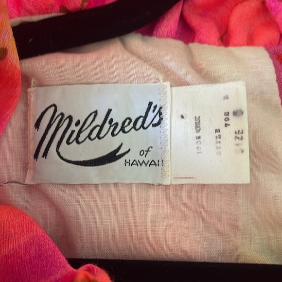 VTG Mildred's Hawaii Aloha Dress Barkcloth Dogwood Floral Ruffled Bow 60s 70s - Picture 9 of 14